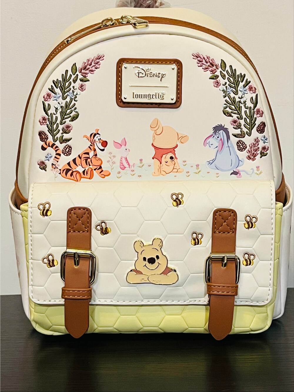 Loungefly Winnie The Pooh Floral Pooh Bear & Friends Honeycomb Mini Backpack
